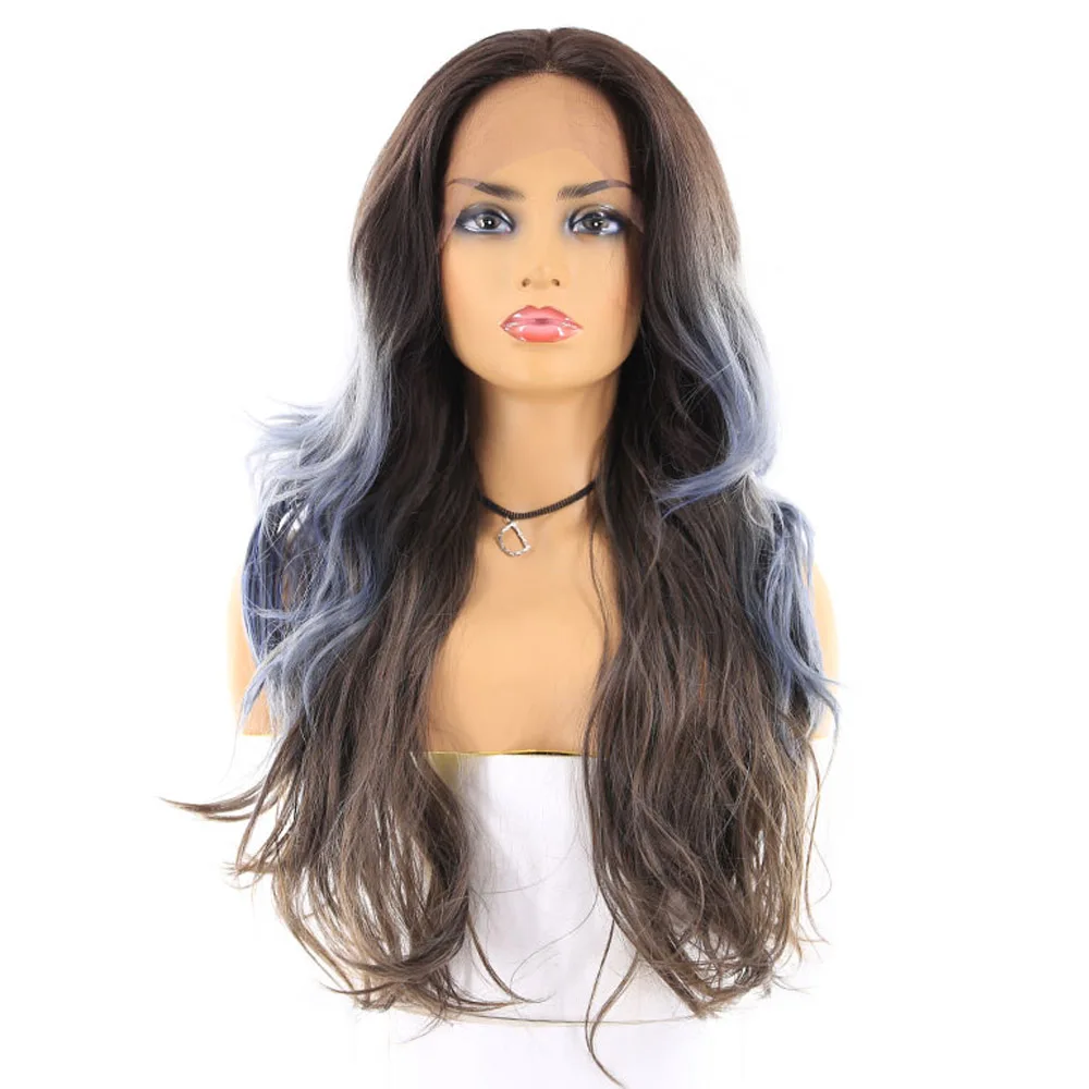 Серебристо-серый Ombre цвет синтетические волосы парики для черных женщин X-TRESS длинные волнистые 13x4 дюймов Швейцарский парик фронта шнурка - Цвет: R3454
