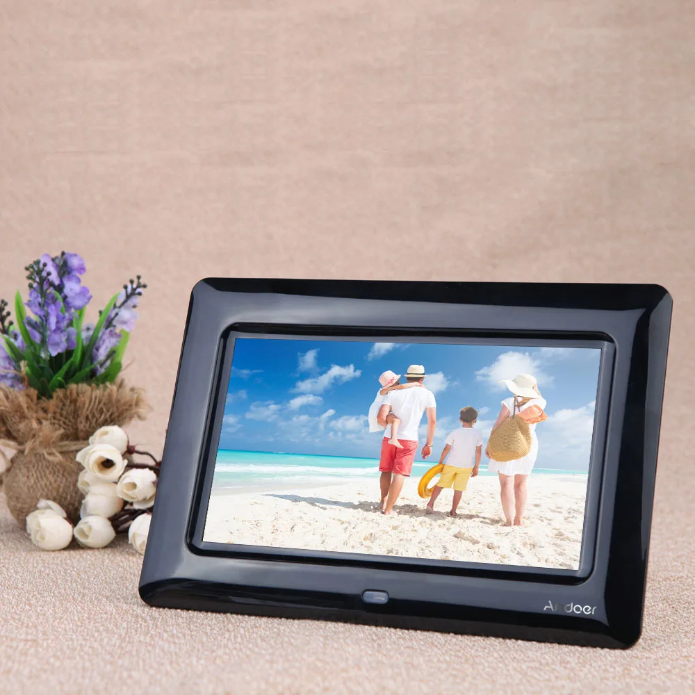 Andoer 7 ''HD TFT-LCD цифровая фоторамка с слайд-шоу часы MP3 MP4 видеоплеер с удаленным рабочим столом - Цвет: Черный