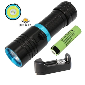 

Tactical Underwater XM-L2 Diving Light Waterproof L2 LED Dive Flashlight Aluminum Torch Lamp Light+ 18650 Battery + Charger