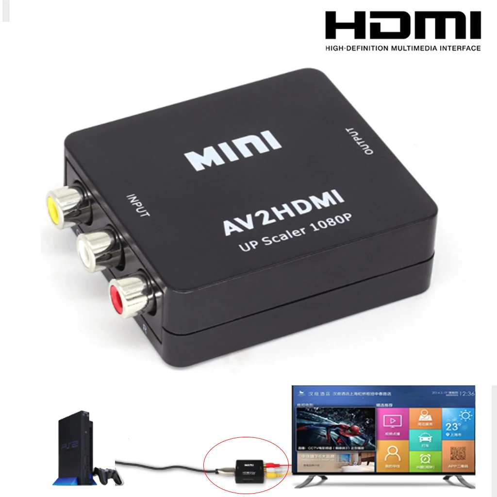  AV a HDMI Box Mini Full HD Maschio a Femmina AV2HDMI Audio Converter per HDTV TV PS3 PS4 PC DVD xbo