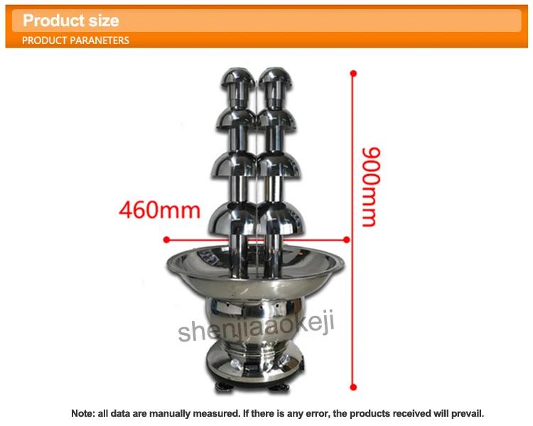 Нержавеющая сталь Dual-head шоколадный фонтан Свадебная вечеринка правильная машина Коммерческая 4tiers Двухместный башни Шоколадные Фонтаны