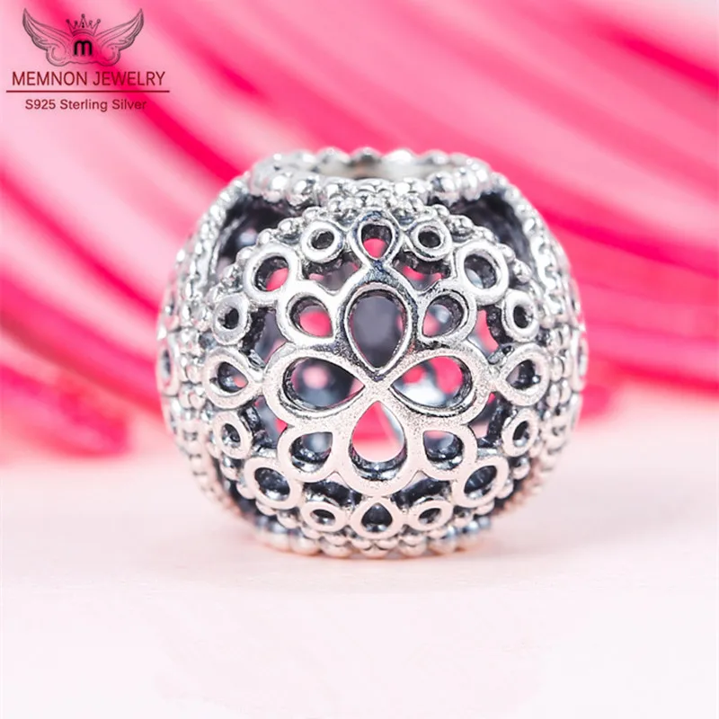 

Spring garden Openwork Flower Charms 925 Sterling Silver Antique Charm fit beads Bracelets necklaces DIY making For women gift