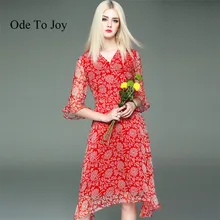 [Ode To Joy]100%Silk ruffle print summer dress women High waist strap silk beach dress Boho party sexy dresses good quality