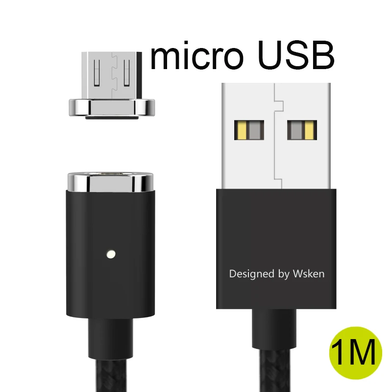 WSKEN Mini 2 Магнитный зарядный Micro USB кабель usb type C Магнитный кабель для iPhone QC 2,0 быстрое зарядное устройство USB C кабель провод USB-C - Цвет: micro USB 1m black