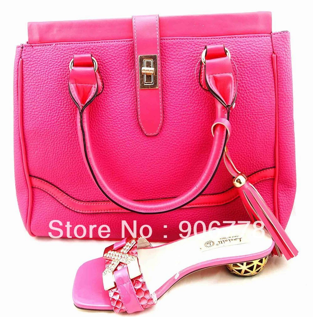 fuschia pink bag and shoes