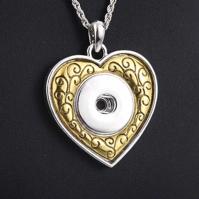 New Snap Button Necklace Gold Heart Snap Pendant Necklace With Chains