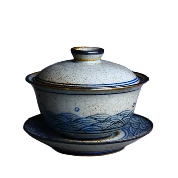 

120ml Jingdezhen Hand Painted Blue and White Porcelain Kung Fu Tea Set Vintage Coarse Pottery Ceramic Gaiwan Teacup Home Decor