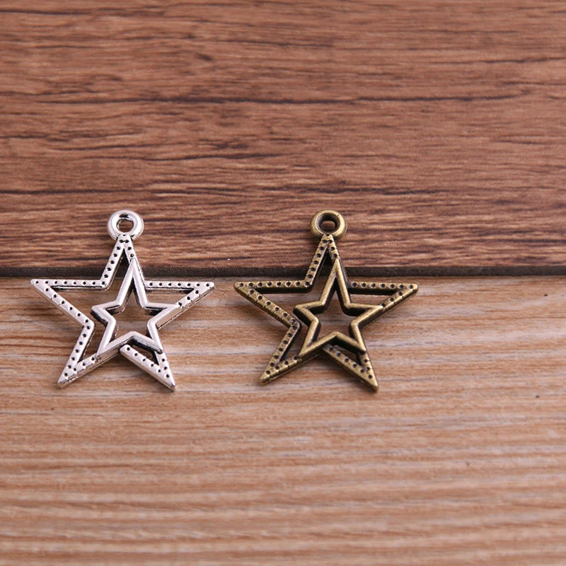 

PULCHRITUDE 16pcs/lot 21*23mm Double Five-pointed Star Charms Two Color Pendants Jewelry Making DIY Handmade Craft P6464