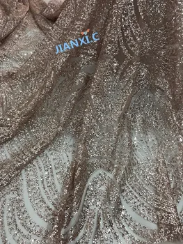 

hot selling African French net Lace Fabric CiCi-11810 for party dress sexy glued glitter sequins lace fabric