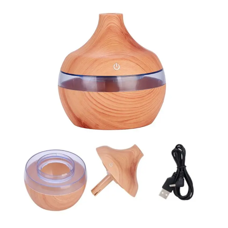 

300ML Wood Grain Aromatherapy USB Humidifier Water Drop 7 Color Nightlights Electric Essential Oil Aroma Diffuser Air Freshener