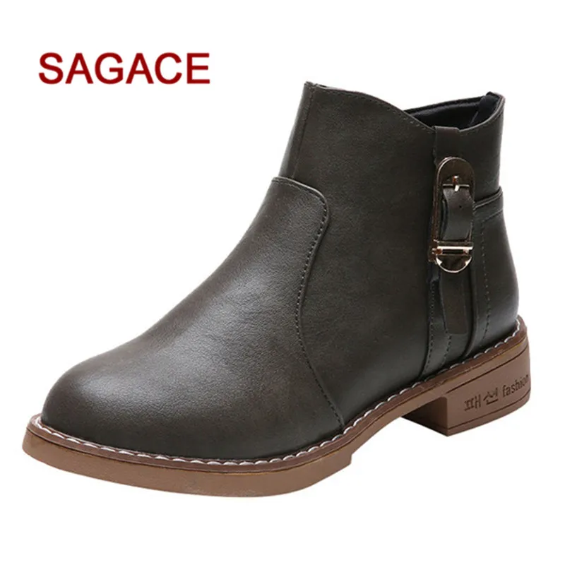 

HB@SAGACE Ladies Boots Women Square Heel Shoes Martain Boot Leather Zipper Plus Velvet Round Toe Shoes dropship