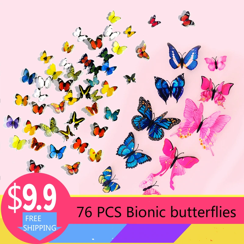 

76PCS Butterfly Wall Sticker 3d Stereo Bedroom Room Wall Sticker Wall Ornament Self-adhesive Wallpaper Sticker