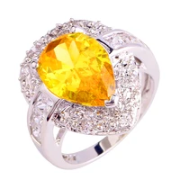 Brand JROSELuxurious Style Women Beauty Citrine White Topaz Silver Ring Size 7 8 9 10 Free Shipping Wholesale Engagement Jewelry