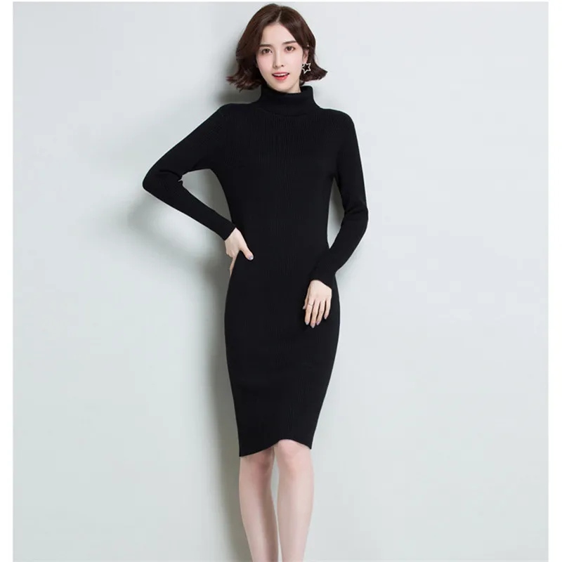 Aliexpress.com : Buy Long Sleeve Turtleneck Knitted Dress Women Casual ...