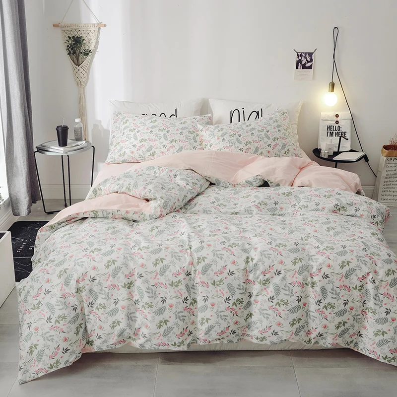 

Simple Small Print Bedding Set Queen King Full Size Bed Linen 4pcs/Set Duvet Cover Set Bed Sheet AB Side Duvet Cover 2019 Bed