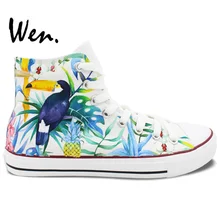 Wen Original Hand Painted Shoes Design Custom Selva Toucan Bird High Top Canvas Sneakers for Men Women’s Christmas Gifts