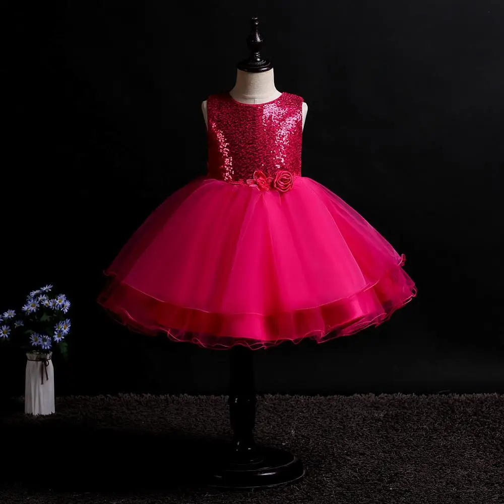 Платье с цветочным узором и блестками для маленьких девочек; платье для девочек-подростков; детская одежда принцессы для свадебной вечеринки; Рождественская одежда; детская одежда для выступлений - Цвет: as picture