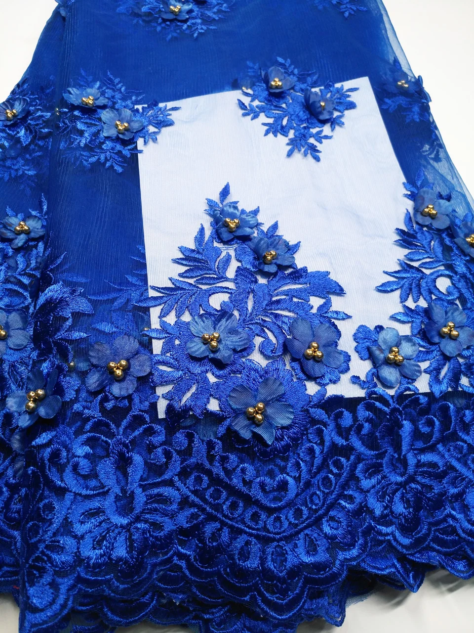 Navy Blue Gold Allover Appliques Beaded French Lace Fabric African Sewing Tulle Lace Classic and