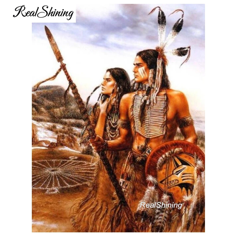 

Full square round Drill Diamond Painting Indians Feather Couple Decoration 5d diamond Picture Of Rhinestone Embroidery FS4409