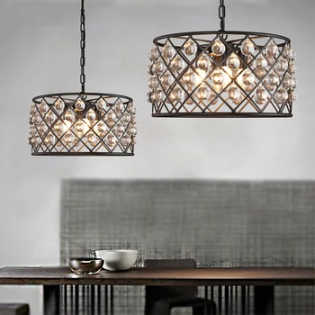 

Country Vintage Iron Cage Pendant Lights wiyh Crystal Balls Nordic Restaurant Living Room Minimalist luxury suspension lamp