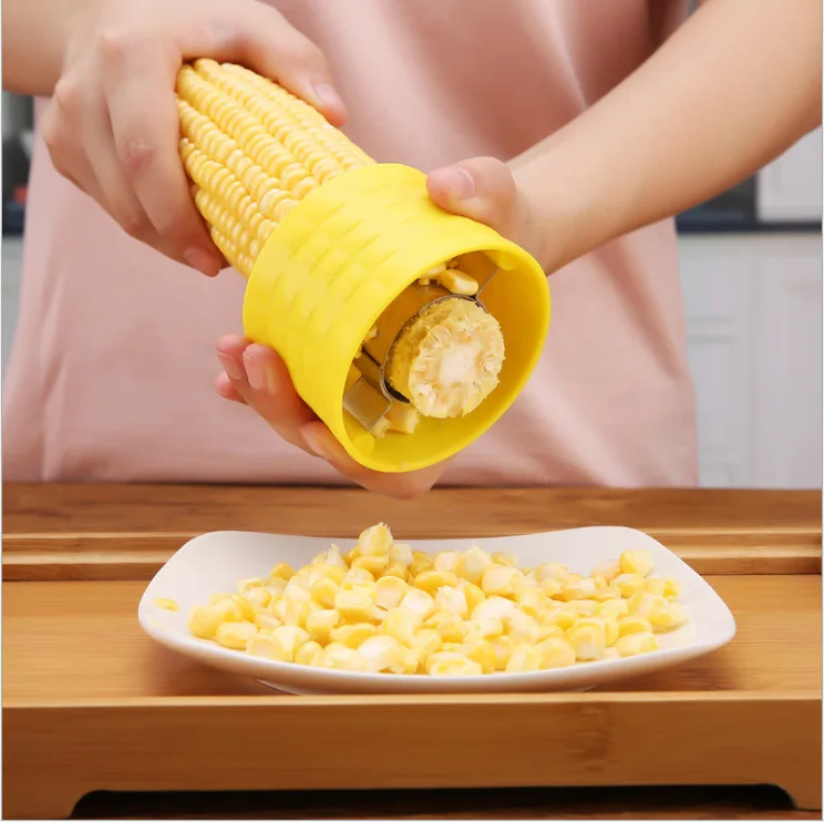 

2P/set PP high-fat corn shape Built-in 304 stainless steel gear Simple and creative kitchen gadgets - corn kernel quick stripper