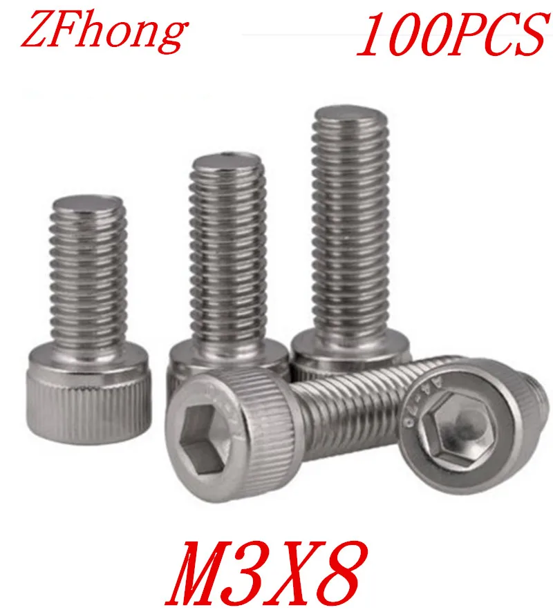 

100PCS A2-70 DIN912 m3*8 m3 x 8 stainless steel 304 hex socket cap head screw