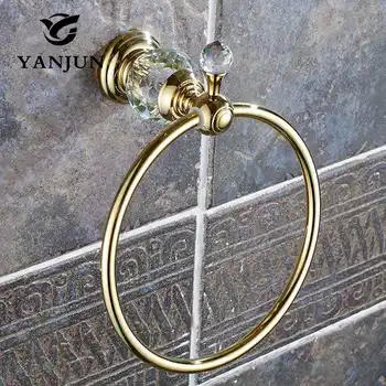 

YANJUN Brass Luxury Crystal Golden Towel Ring Towel Holder Towel Bar Bathroom Accessories For Home YJ-8053