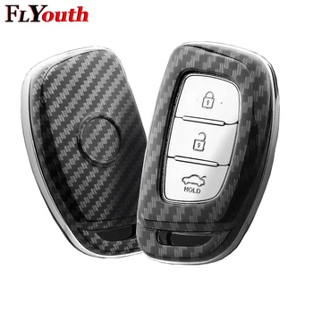 

Carbon Fiber Car Styling 3 Button Smart Key Case Cover For Hyundai Verna Elantra IX25 IX35 Sonata M55 Car Key Holder Accessories