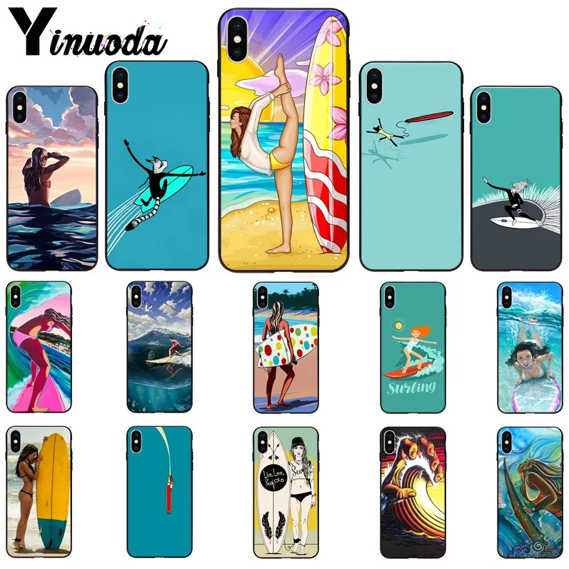 11pro MAX surfboard surf art Girl черный мягкий чехол для телефона Apple iPhone 8 7 6 6S Plus X XS 5 5S SE XR чехлы
