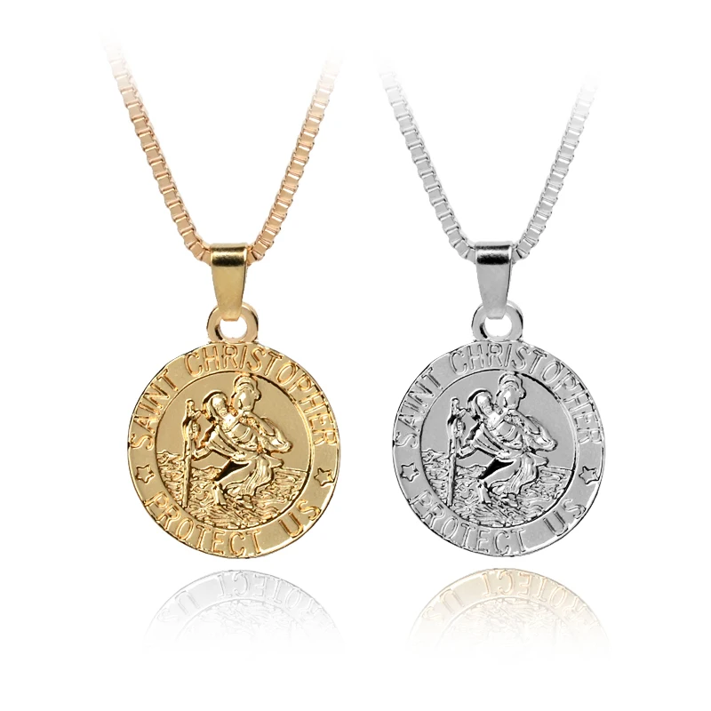 

St Christopher Pendant Saint Protect Us Necklace Saint Christopher Pendant Religious Jewelry Gift With Box Chain