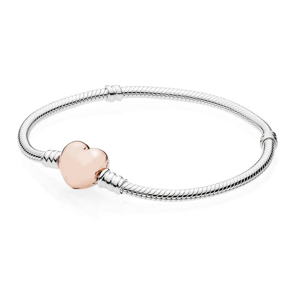 

Authentic S925 Sterling Silver Women Bracelet Bangle fit Pandora Bead Charm Pendant Dangle Signature Rose Heart Clasp Bracelet