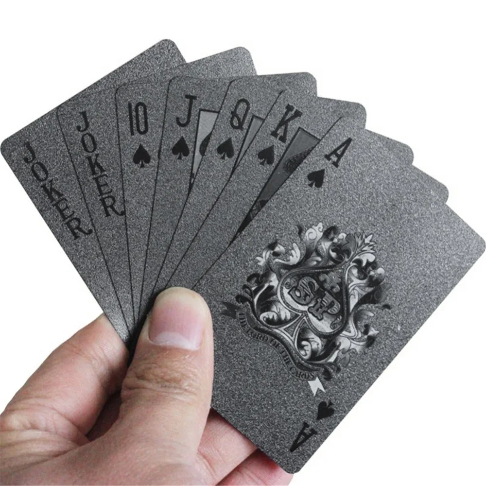 Игральные карты 24k золото/прозрачный/черный водонепроницаемые карты для покера настольная игра золотая фольга покерный набор пластиковая Волшебная карта подарок - Цвет: Black gold foil