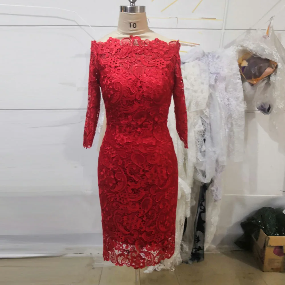 Vestido De Novia молния Назад Короткие Вечеринка платья полный кружевное платье до колена, для мамы невесты платья платье с рукавами три четверти