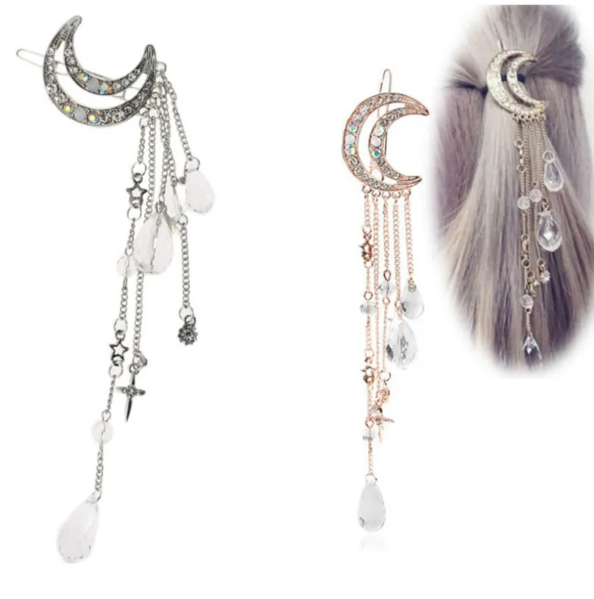 

New Fashion Moon Tassel Star Pendant Hair Clips Retro Tassel Hair Accessories