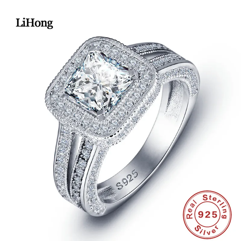 

Luxury Brand Jewelry 100% 925 Sterling Silver Ring AAA Zircon Crystal Ring Woman Engagement Ring Gift