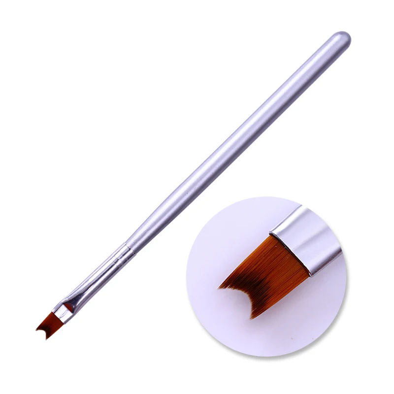 French Tip Nail Brush Acrylic Painting Drawing Pen Silver Handle Half Moon Shape UV Gel Art Tool | Красота и здоровье