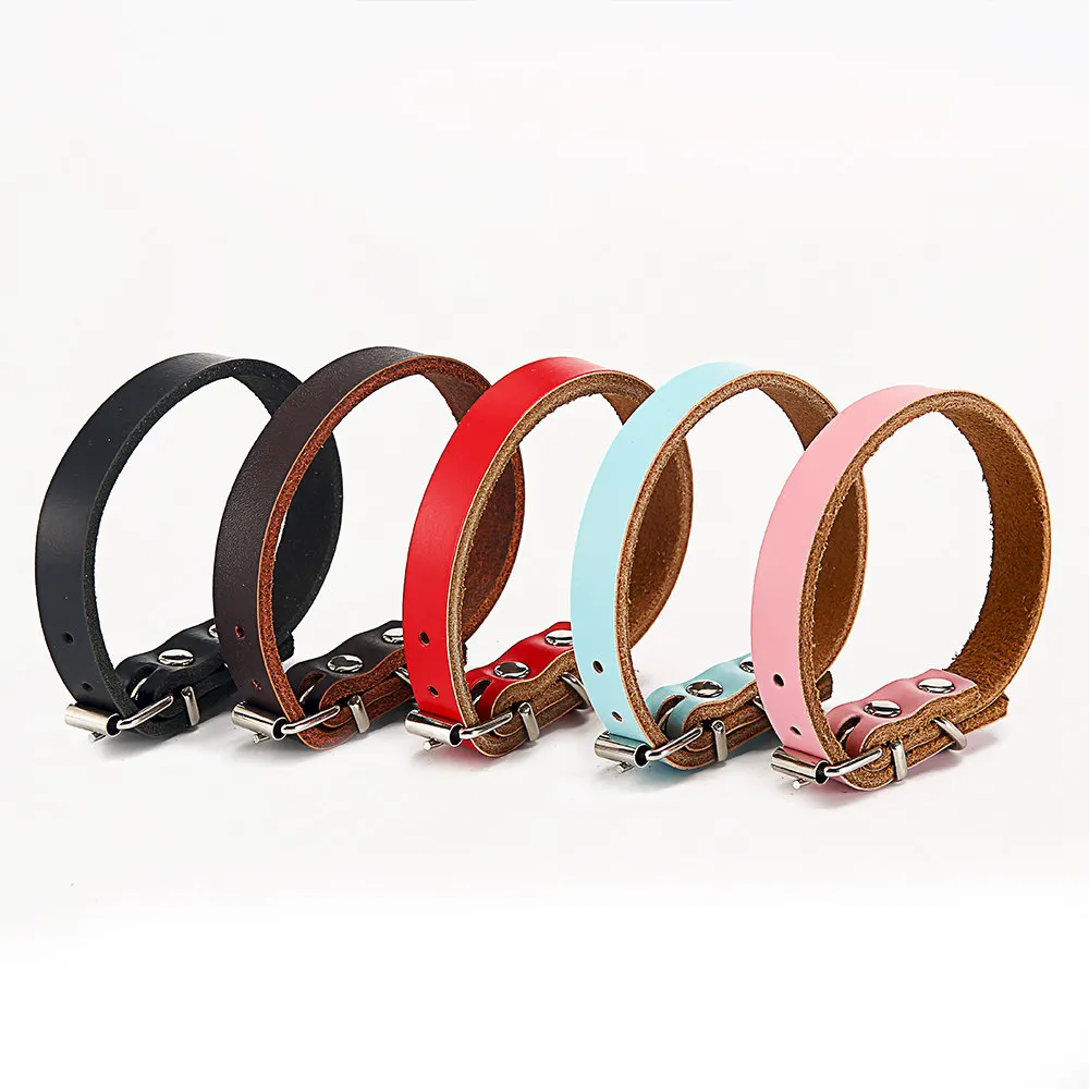 Solid Dog Collars Leather Pink Chihuahua Pitbull Basic Collars Leash For Large Dogs Puppy Cat Lead (21)