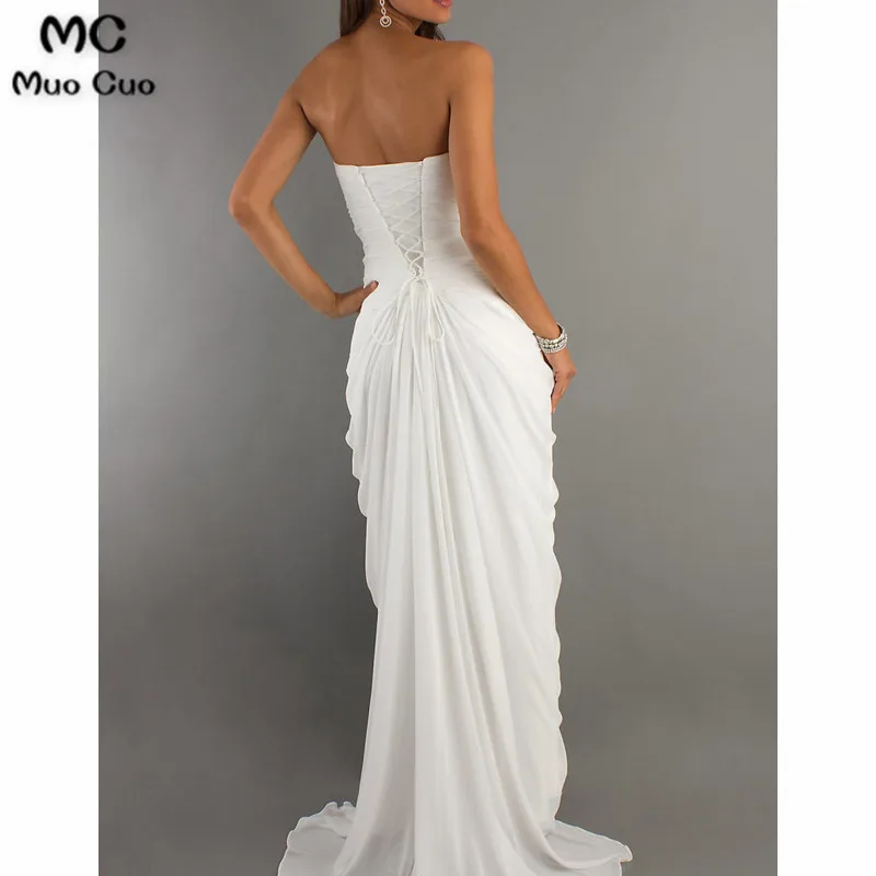 Inexpensive Modest Long White Prom Dresses Evening Party Gowns 4