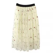 Стиль эластичный темперамент объемная вышивка цветок Женская юбка из тюля миди юбка быстрая