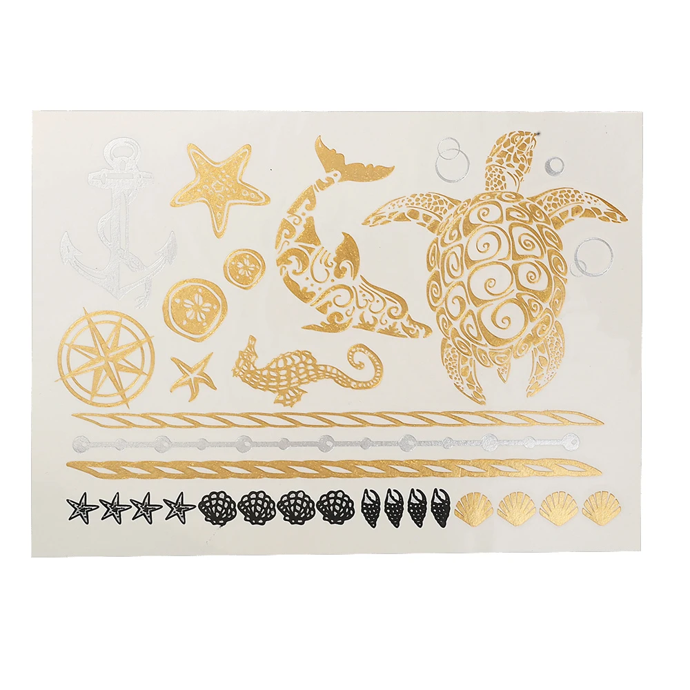 6 Pieces Metallic Tattoo Temporary Sticker Women DIY Body Art Dragon Elephant Design Water Transfer Metallic Tattoo Fake Sticker (3)