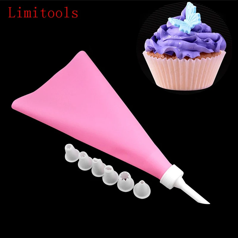 

9PC/Set Silicone Kitchen Accessories Icing Piping Cream Pastry Bag +7 Plastic Nozzle Set DIY Cake Decorating Tools