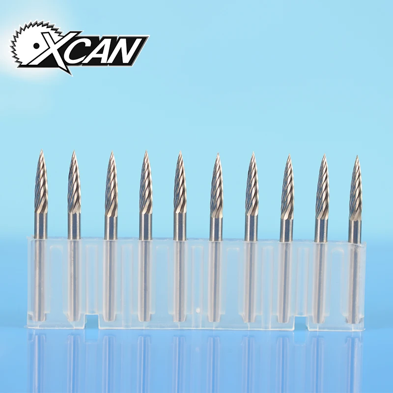 

XCAN 10 Pieces 3mm*3mm Torch Shape Mini Soild Carbide Rotary Burr File Wood Router Bits Engraving Dremel Rotary Tools