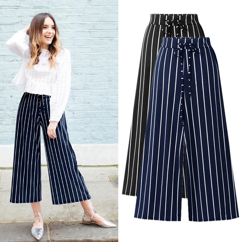 New Hot Autumn Ladies Print New Elegant Streetwear Fashion Wide Leg Lace Loose Plus Size Femme Trousers High Waist Elastic Str