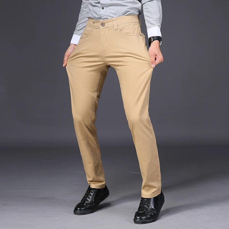 

Plus Size 40 42 44 46 Men's Casual Pants Business Fashion Cotton Elastic Slim Mens Overalls Straight Khaki Trousers Male