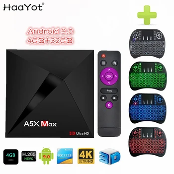 

HAAYOT A5X Max Smart TV Box Android 9.0 OS 4K Set-Top Box 4GB 32GB RK3318 Quad Core 2.4GHz WiFi Bluetooth H.265 Set Top Box