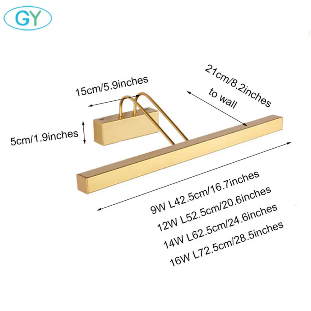 Современный светодиодный светильник для зеркала 9 Вт 12 Вт 14 Вт 16 Вт светодиодный настенный светильник для ванной комнаты промышленный настенный светильник золотой туалетный светильник водонепроницаемый wandlamp