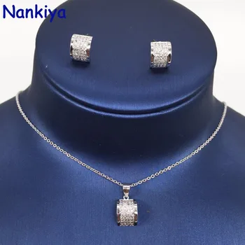 

Nankiya New Classic Design Dazz Jewelry Set With White AAA Cubic Zircon Cute Copper Jewelry Stud Earring and Necklace Sets NC225