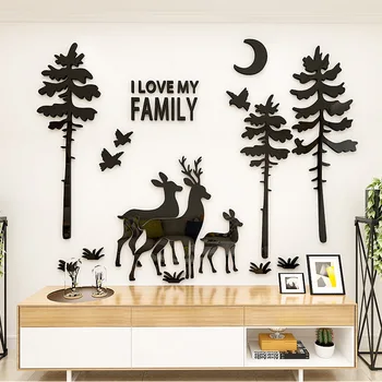 

Forest deer 3D Yakli crystal wall decoration living room sofa bedroom TV background wallpaper painting exhibition