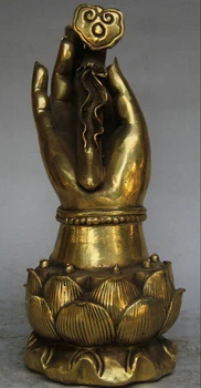 

ymying 1019+++++++9" China Buddhism Brass Kwan-yin Guan Yin Buddha Hand Ru Yi Lotus Flower Statue