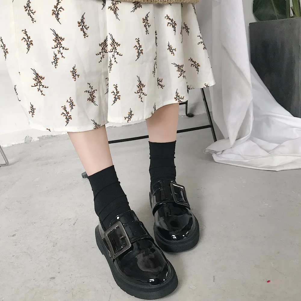 Nouvelle Automne Printemps Et De Venteux Rétro 2018 Chaussures Noir Plat angleterre Femmes aqT7fOfw1